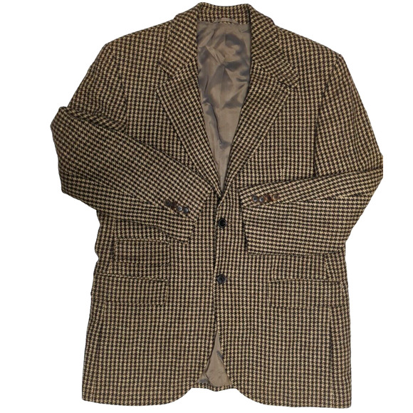 Hugo Boss Houndstooth Blazer Men Size 42r Beige Tweed 2 Button Sports Coat - Picture 1 of 9